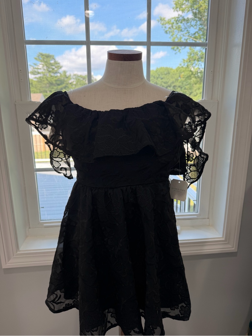Altar'd State Black Lace Off-Shoulder Mini Dress